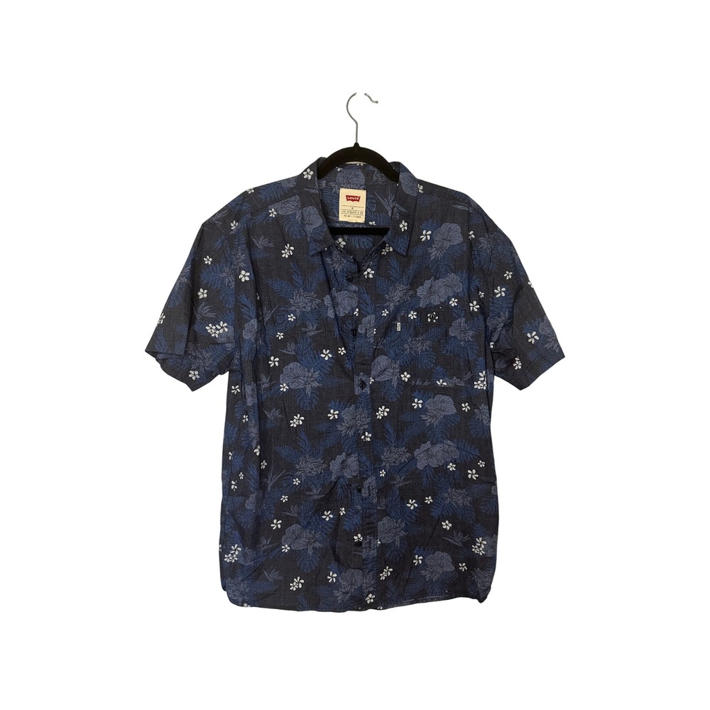Levi's XL Mens Blue Floral Button Up Short Sleeve Shirt Casual‎ Tropical